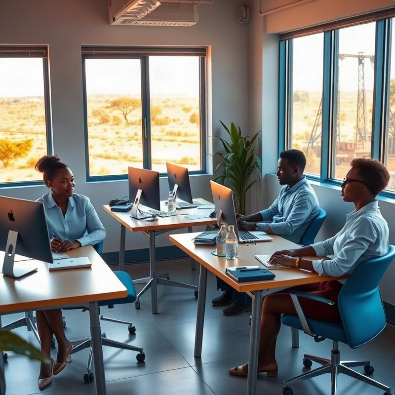 Small professional team of four at desks in a bright Kitale office